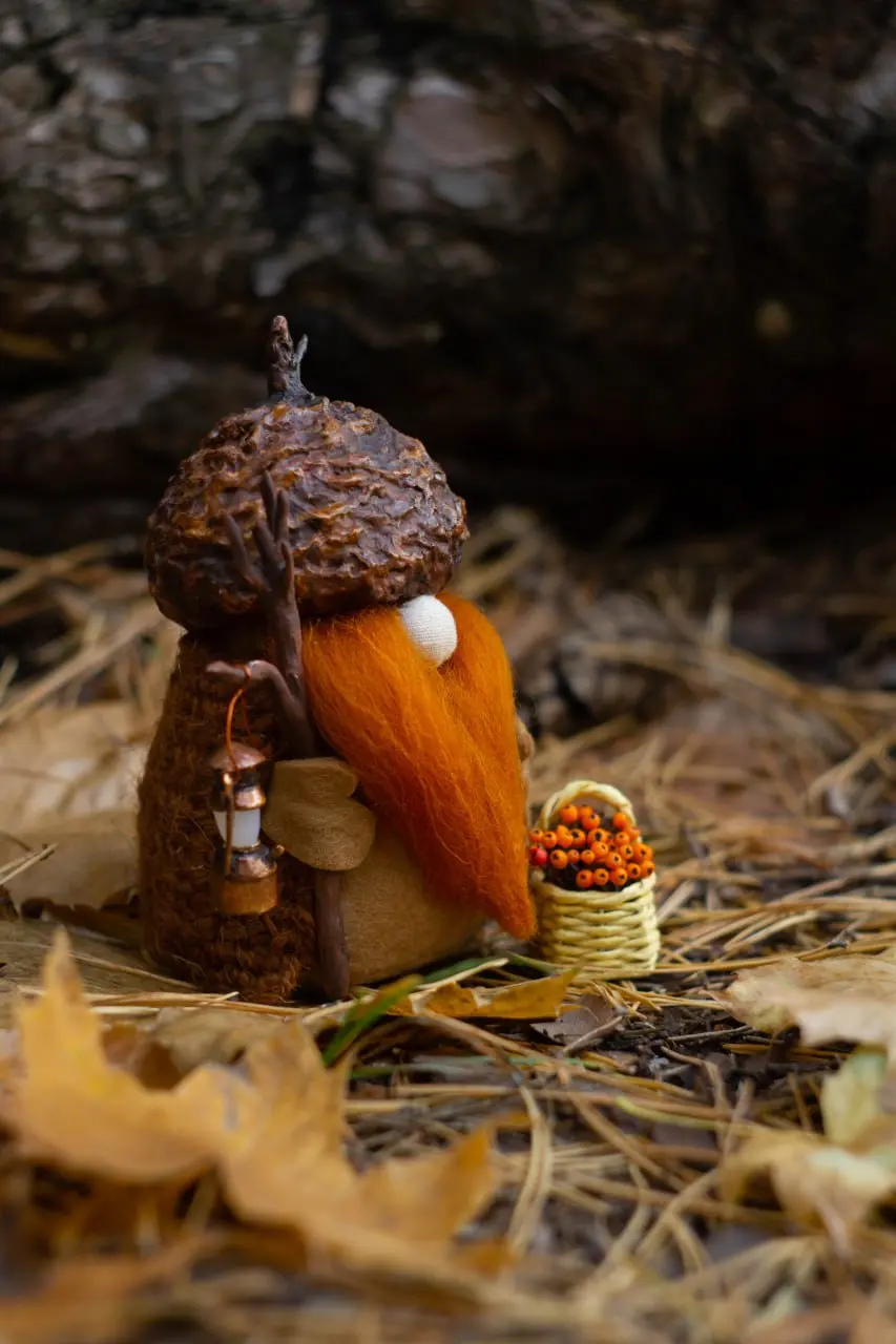 Collectible handmade Scandinavian gnome in autumn style