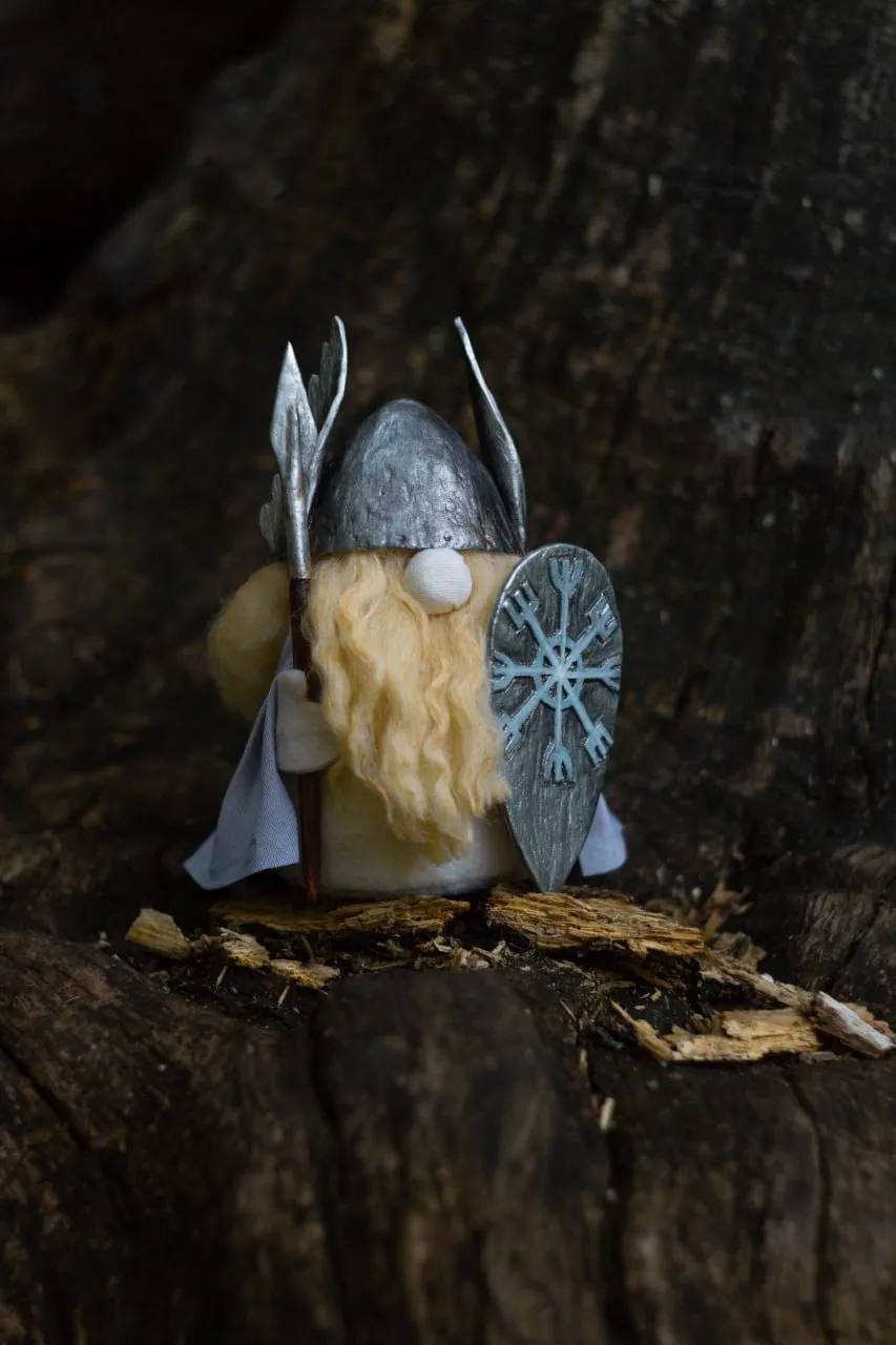 Handmade Gnome Einherjar — Odin's warrior with winged helmet
