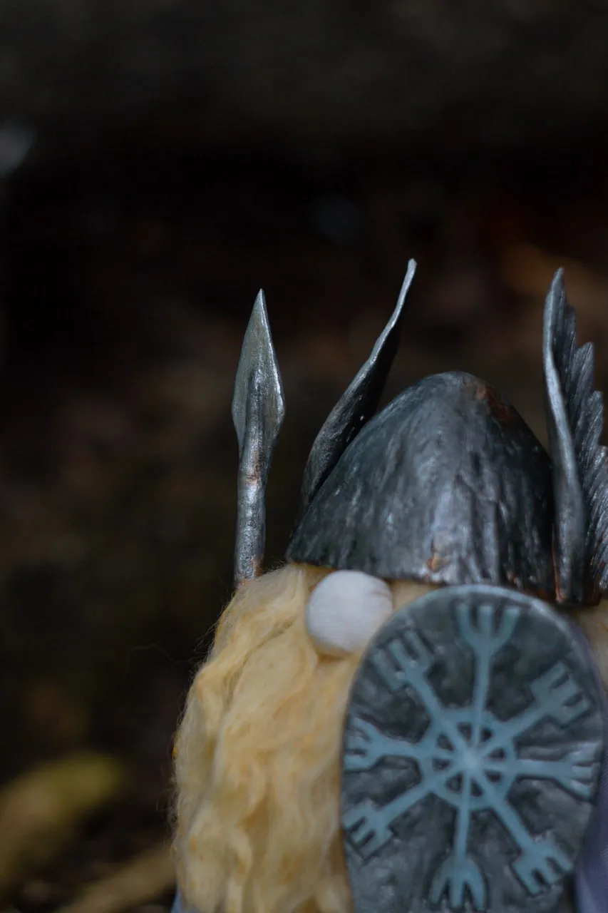 Gnome Einherjar's battle spear and winged helmet — handmade details