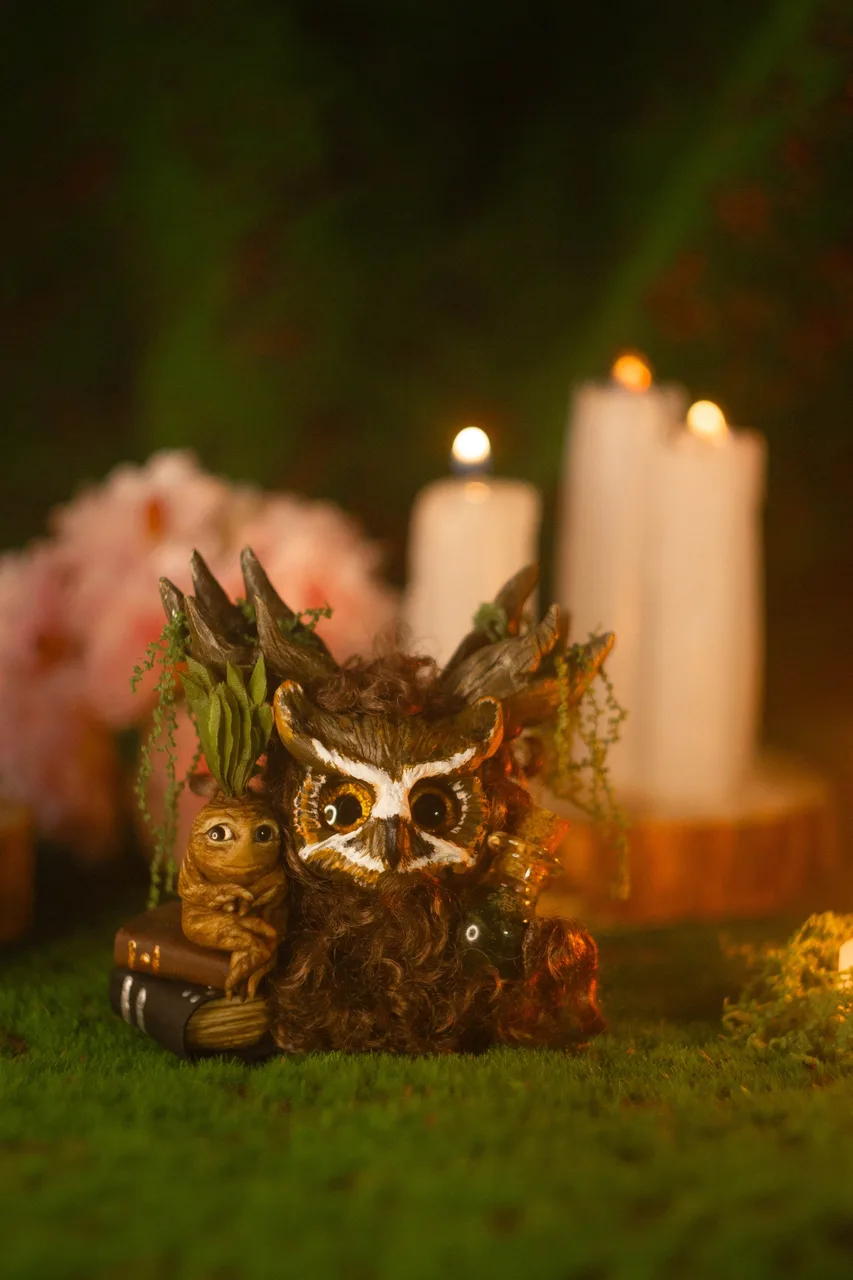 Blooming Forest — handmade wool Fluffy woven from the spirit of the forest itself, with ancient books and mandrake companion