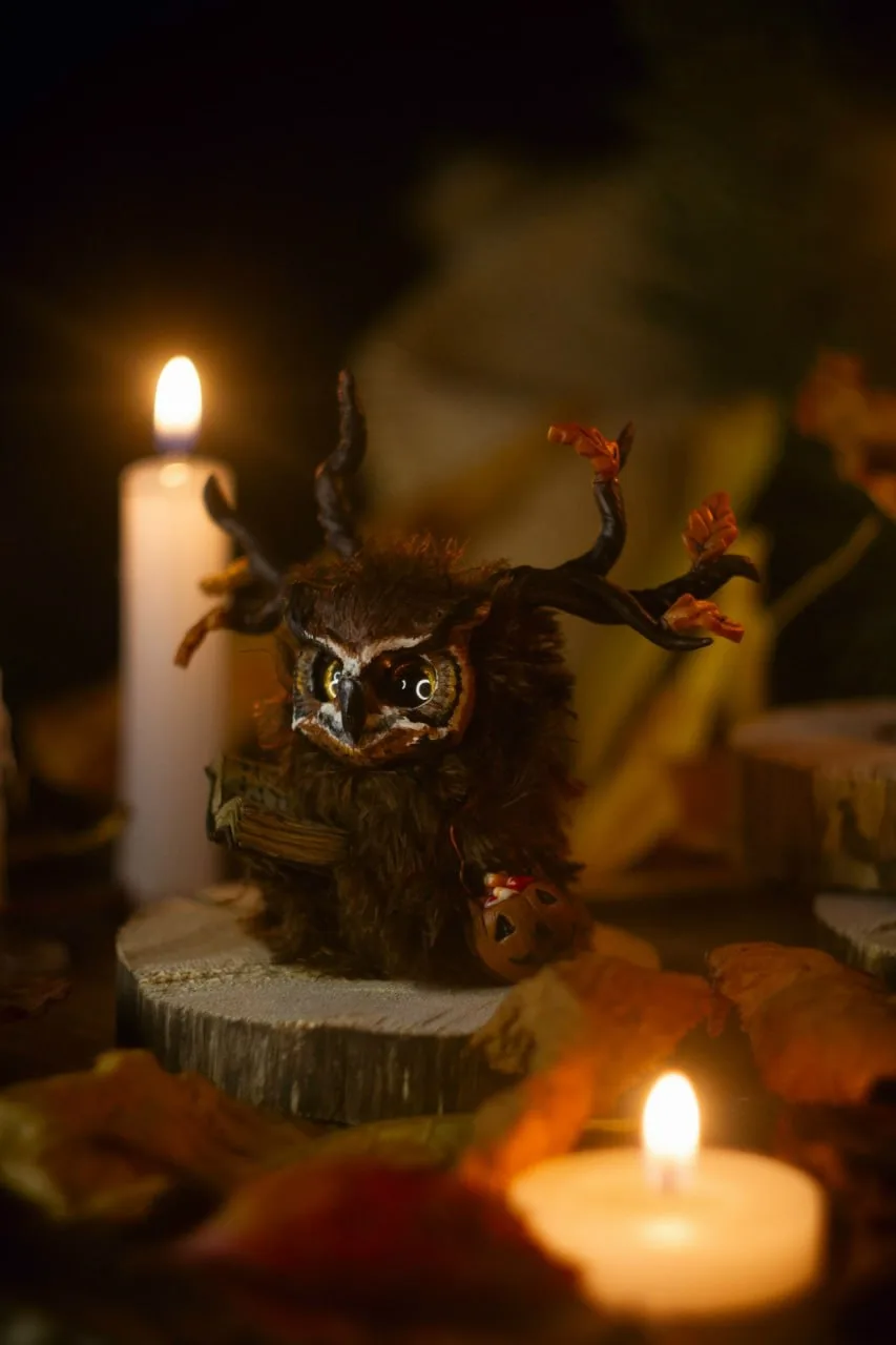 Rustle of Leaf Fall fluffy — atmospheric view by candlelight with autumn leaves all around