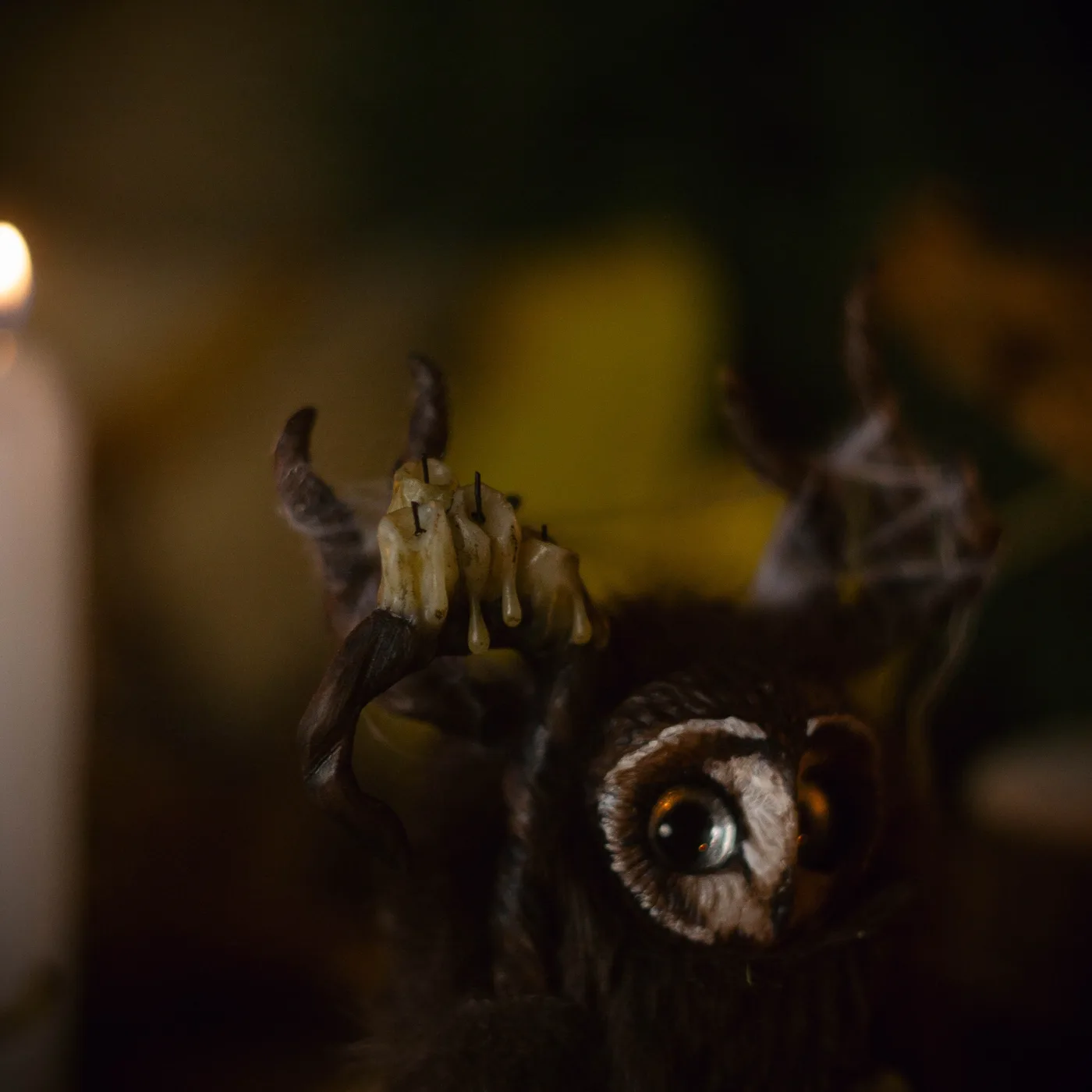 Smoke of Bonfire fluffy — close-up of dripping candle staff held in clawed hands