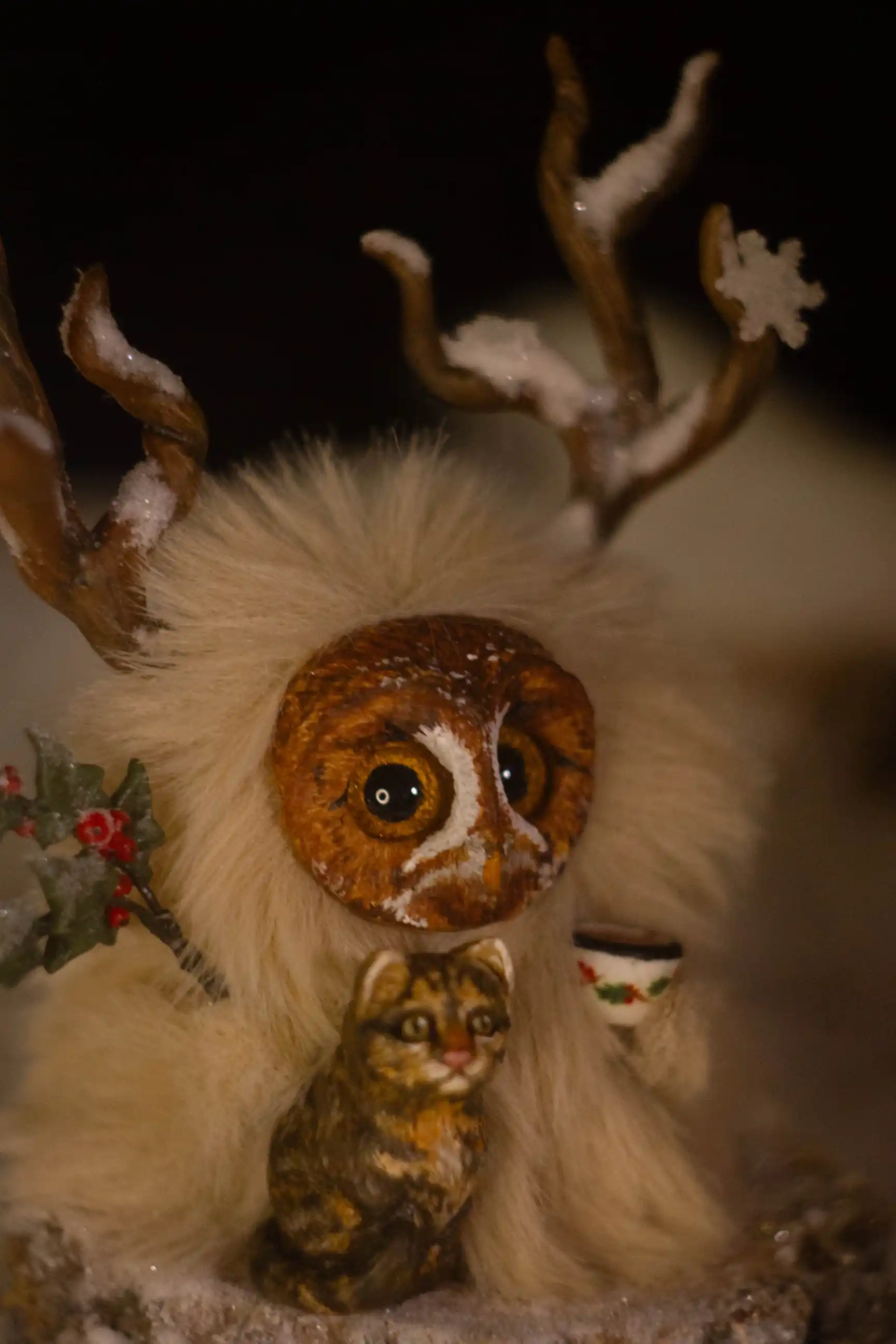 Warm Evening fluffy -- side view with festive holly branch