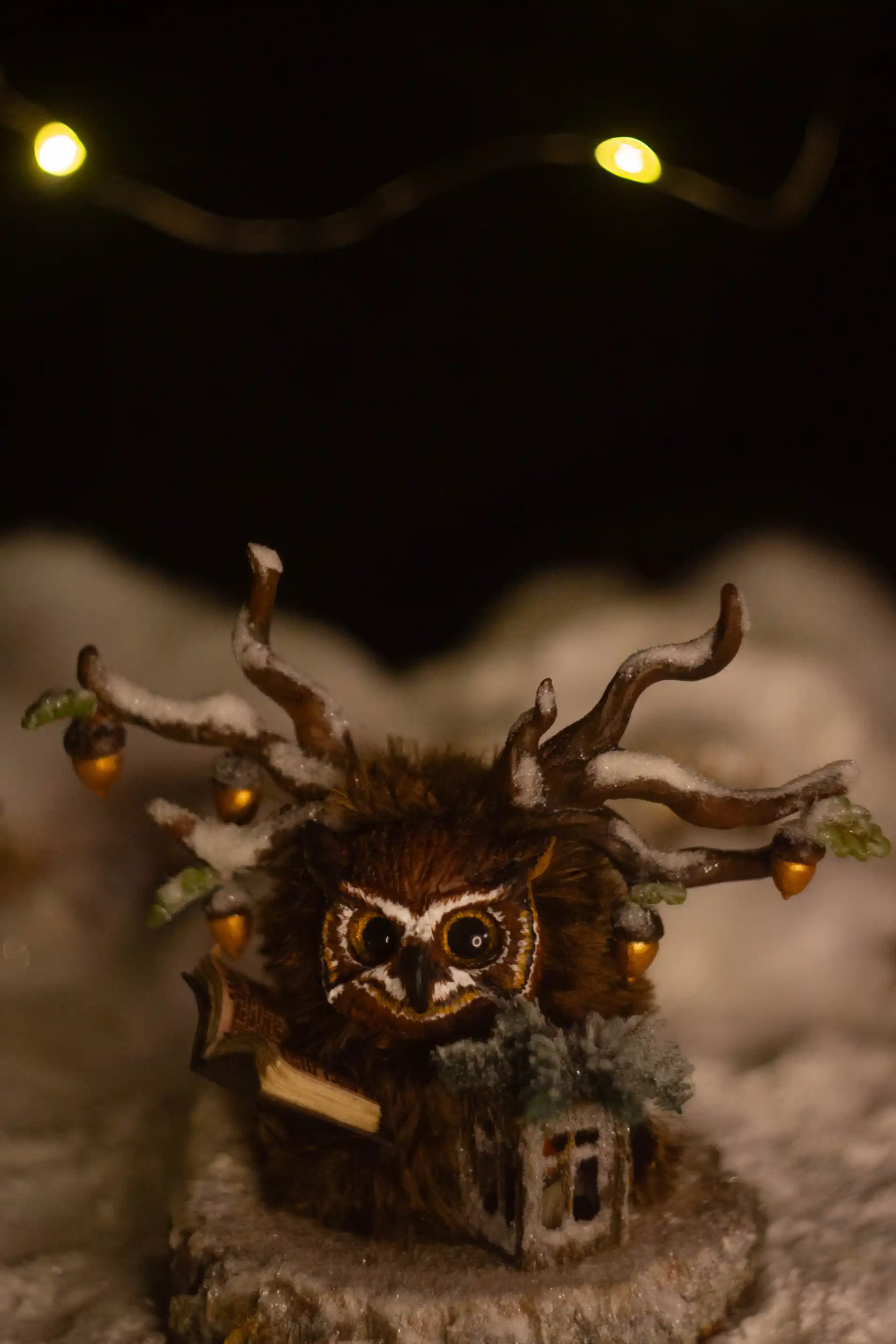 Hidden Knowledge fluffy -- close-up of the wise owl face with thoughtful eyes