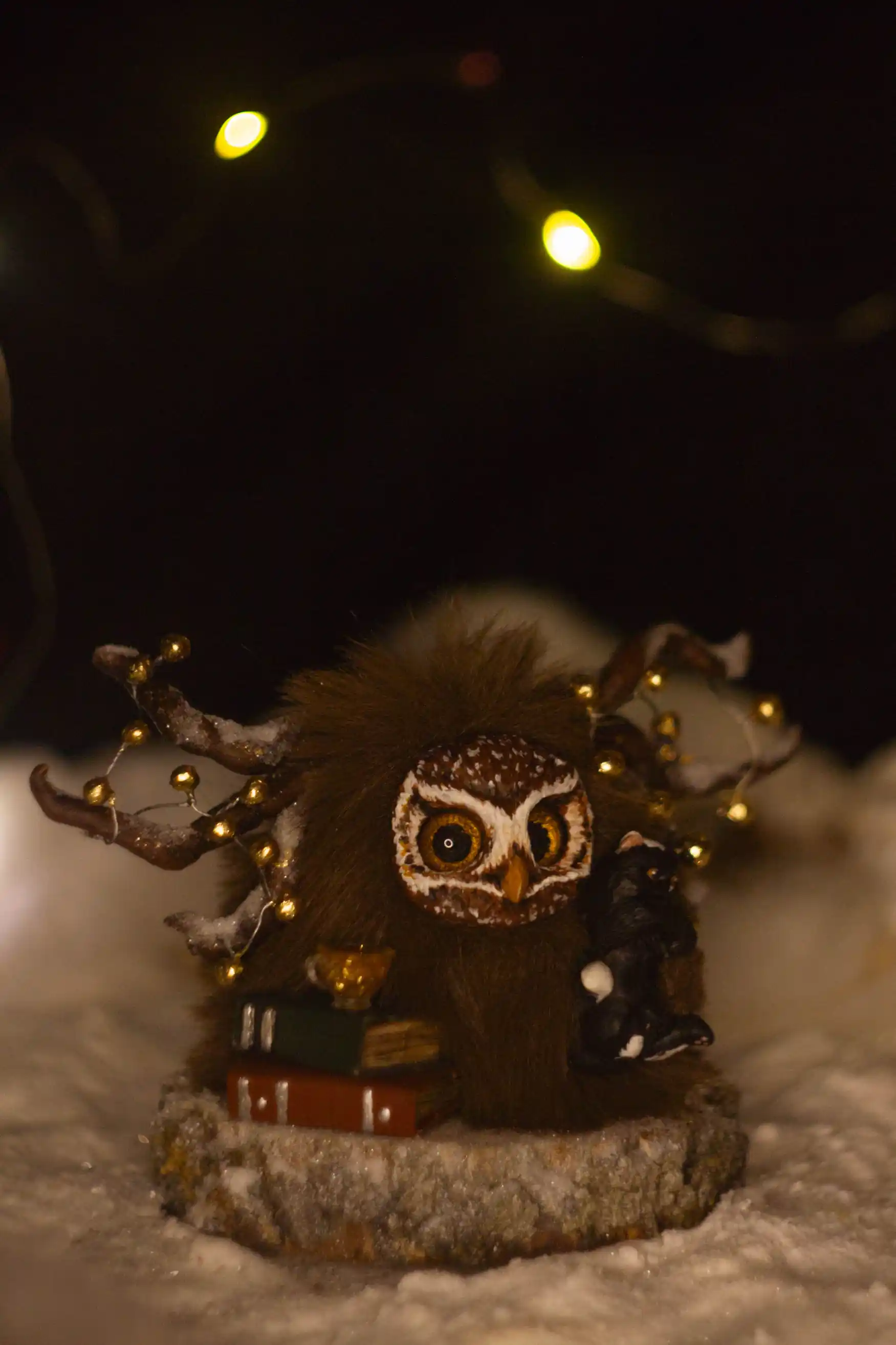 Shimmer of Lights fluffy -- full view of the small little owl-spirit