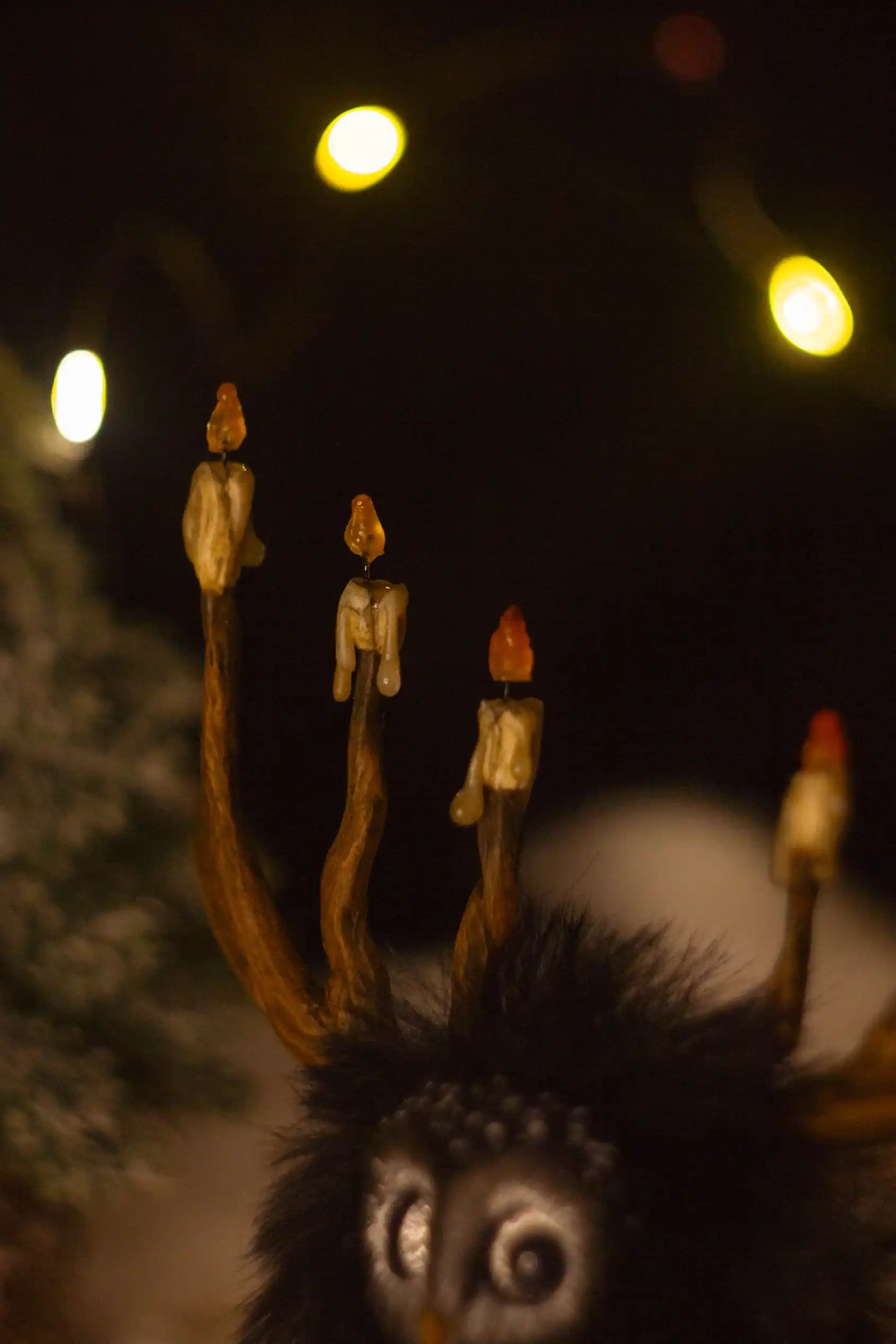 The Glow fluffy -- side view, detail of the branching antler candelabra