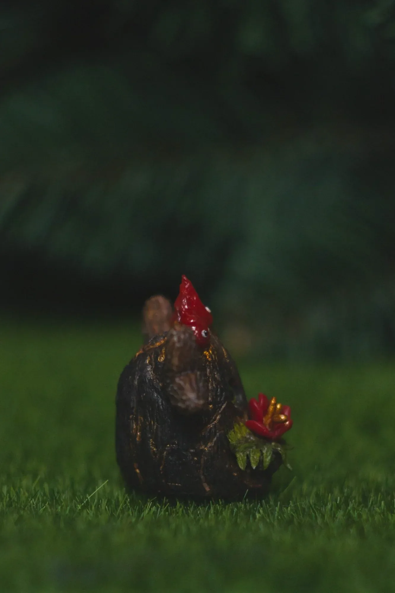 Forest Sprite Fire Spirit — back and side view, dark body with golden veins and fire spirits