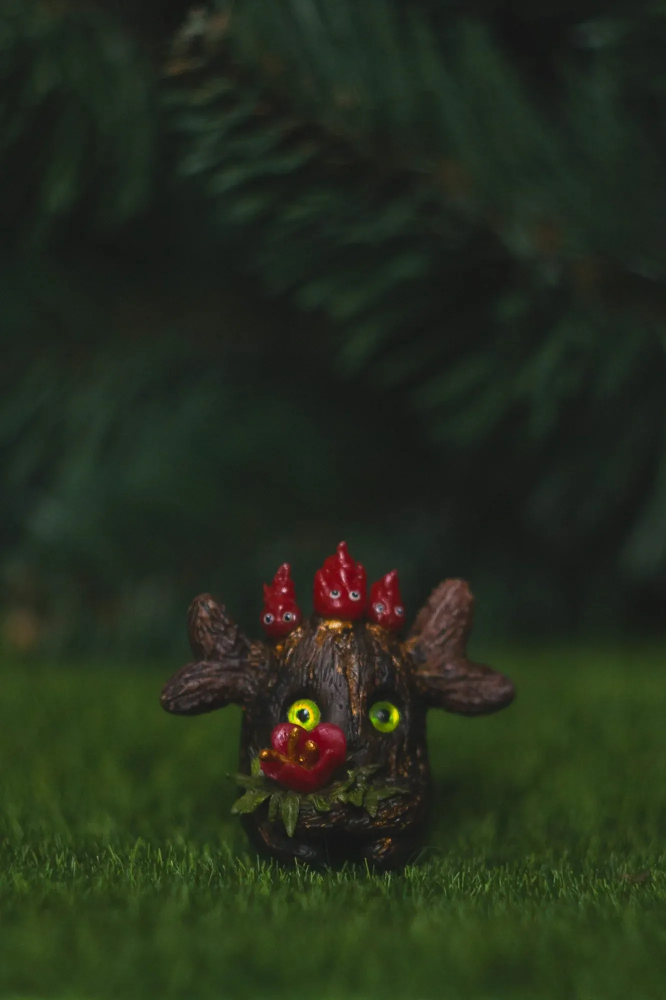Forest Sprite Fire Spirit — handmade polymer clay figurine, fire spirits and fern flower | Gnomenlands