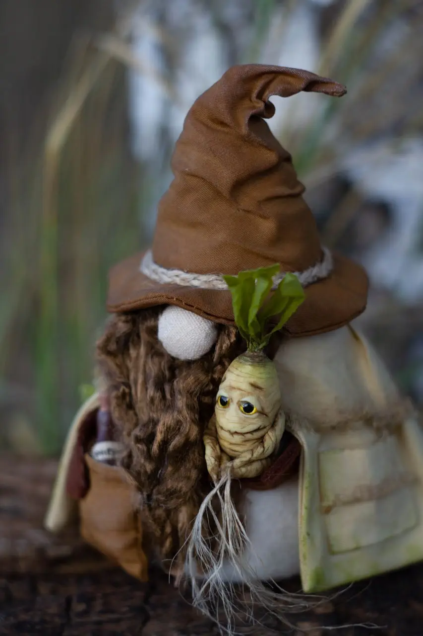 Collectible Scandinavian gnome with mandrake root