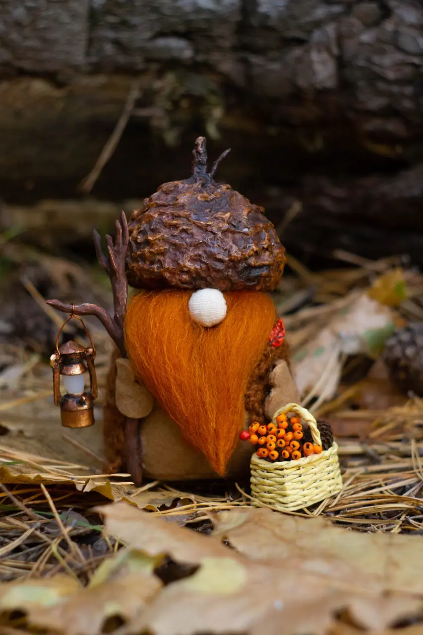 Handmade Gnome Acorn Hat — autumn collectible doll