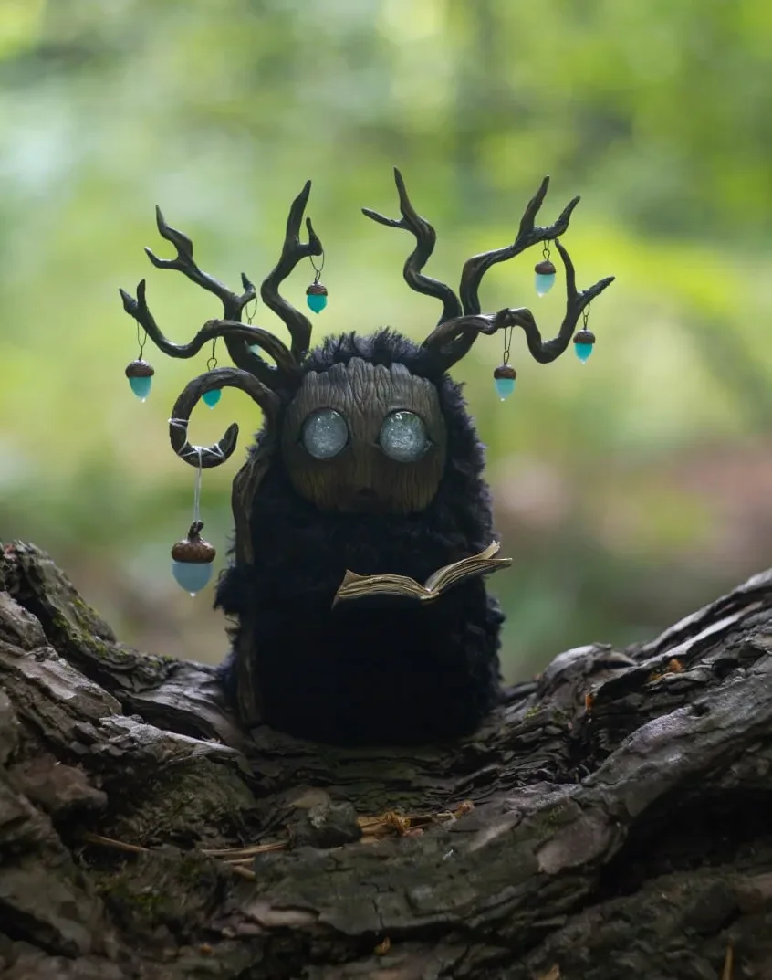 Mystical Wood Spirit with moss and bark, handmade collectible fantasy creature