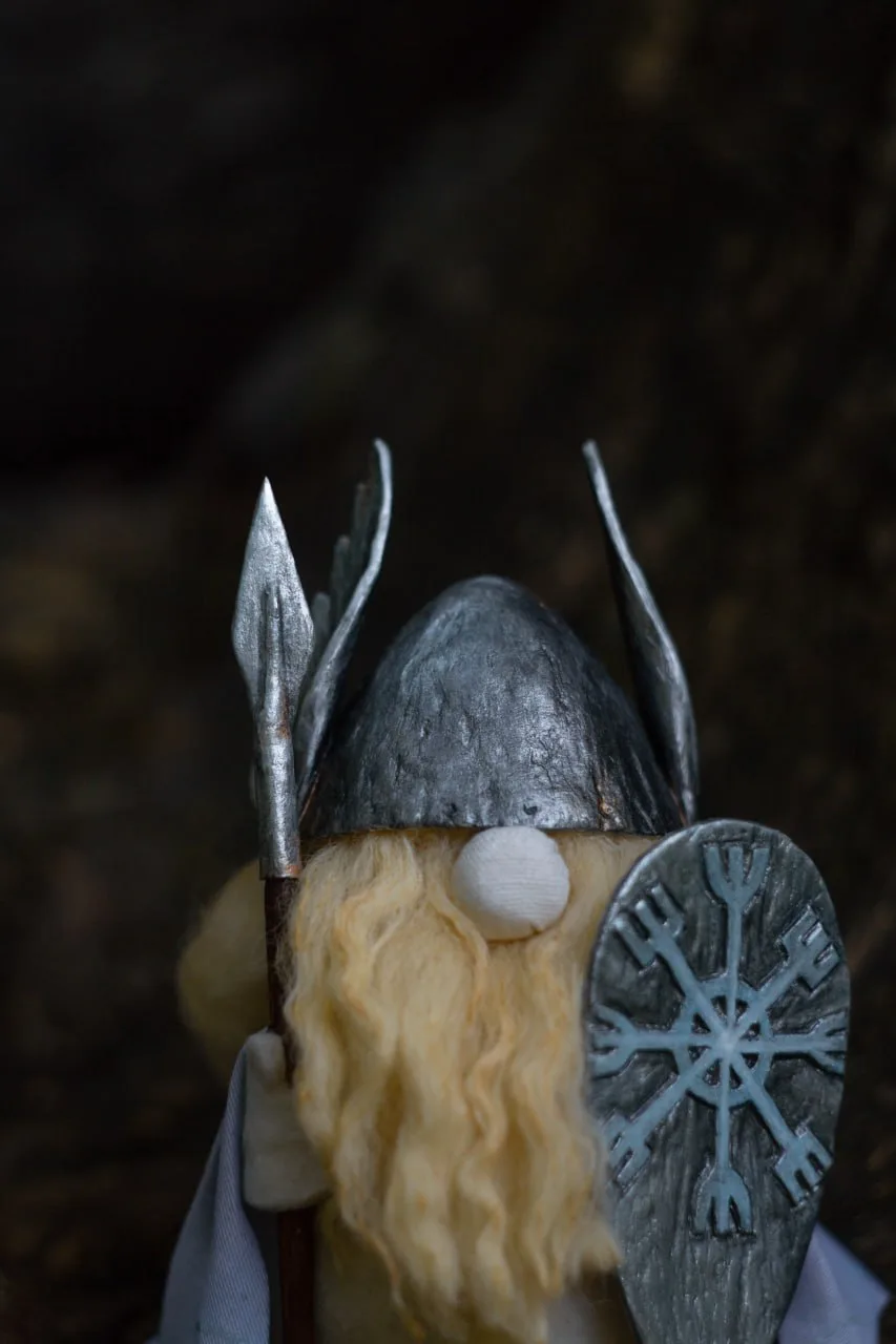 Winged helmet of Scandinavian Gnome Einherjar — handmade closeup