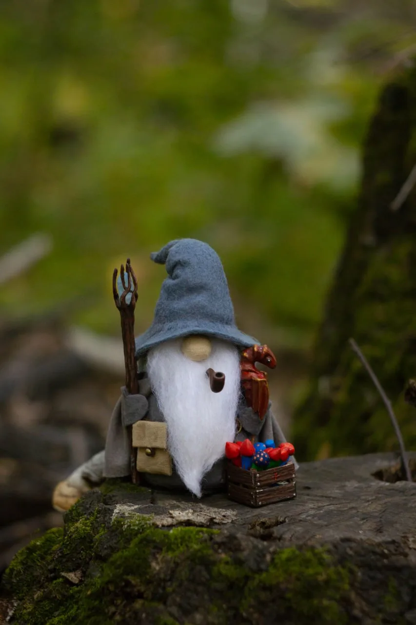 Handmade Gnome Gandalf with dragon-rocket and pipe