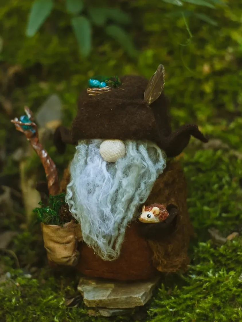 Handmade Gnome Radagast with hedgehog Sebastian