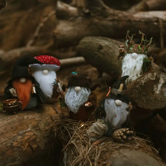 Handmade Scandinavian gnome in a tall hat, collectible home decor doll