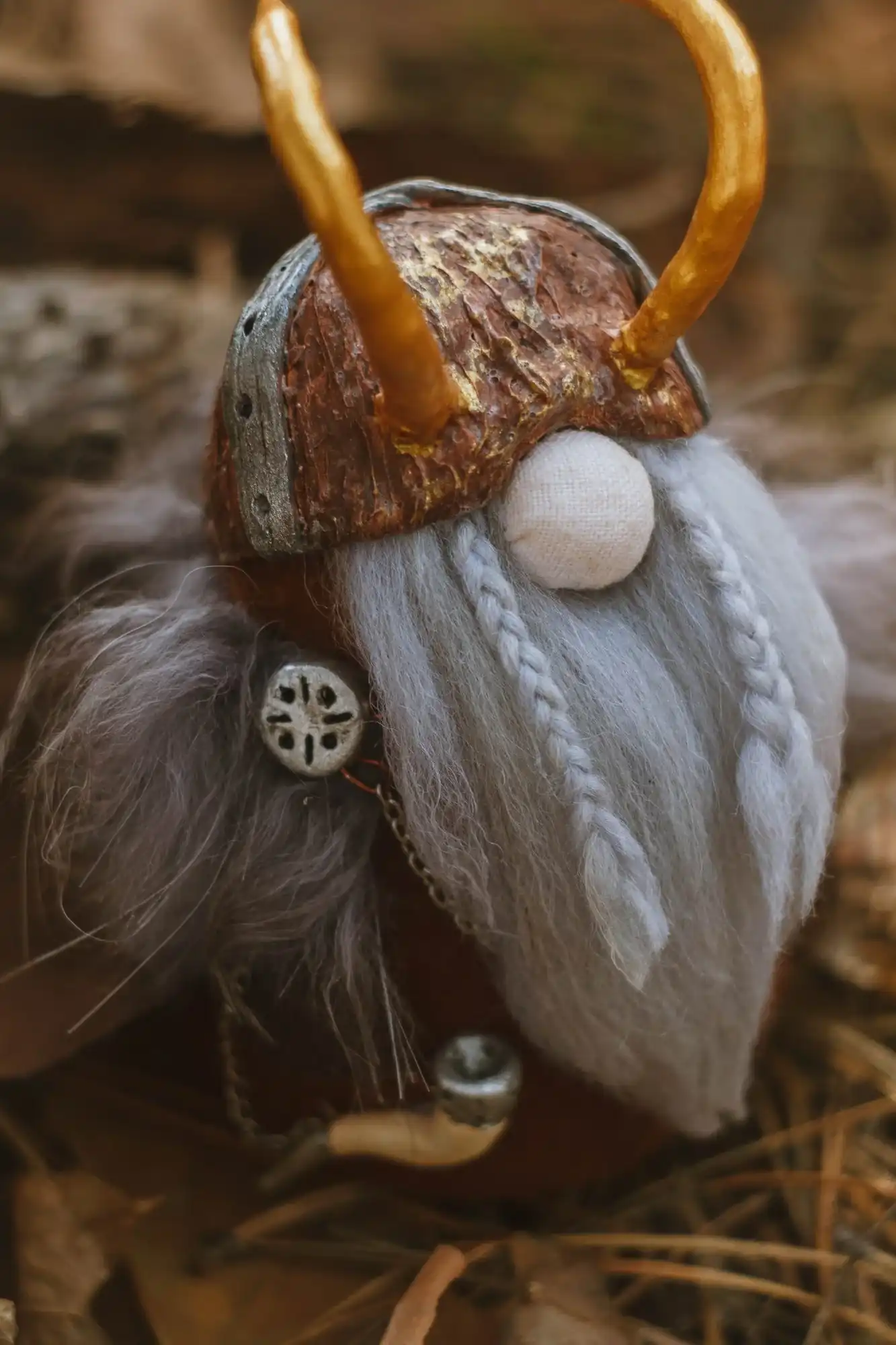 Gnome Konung — closeup of braided beard and golden horns
