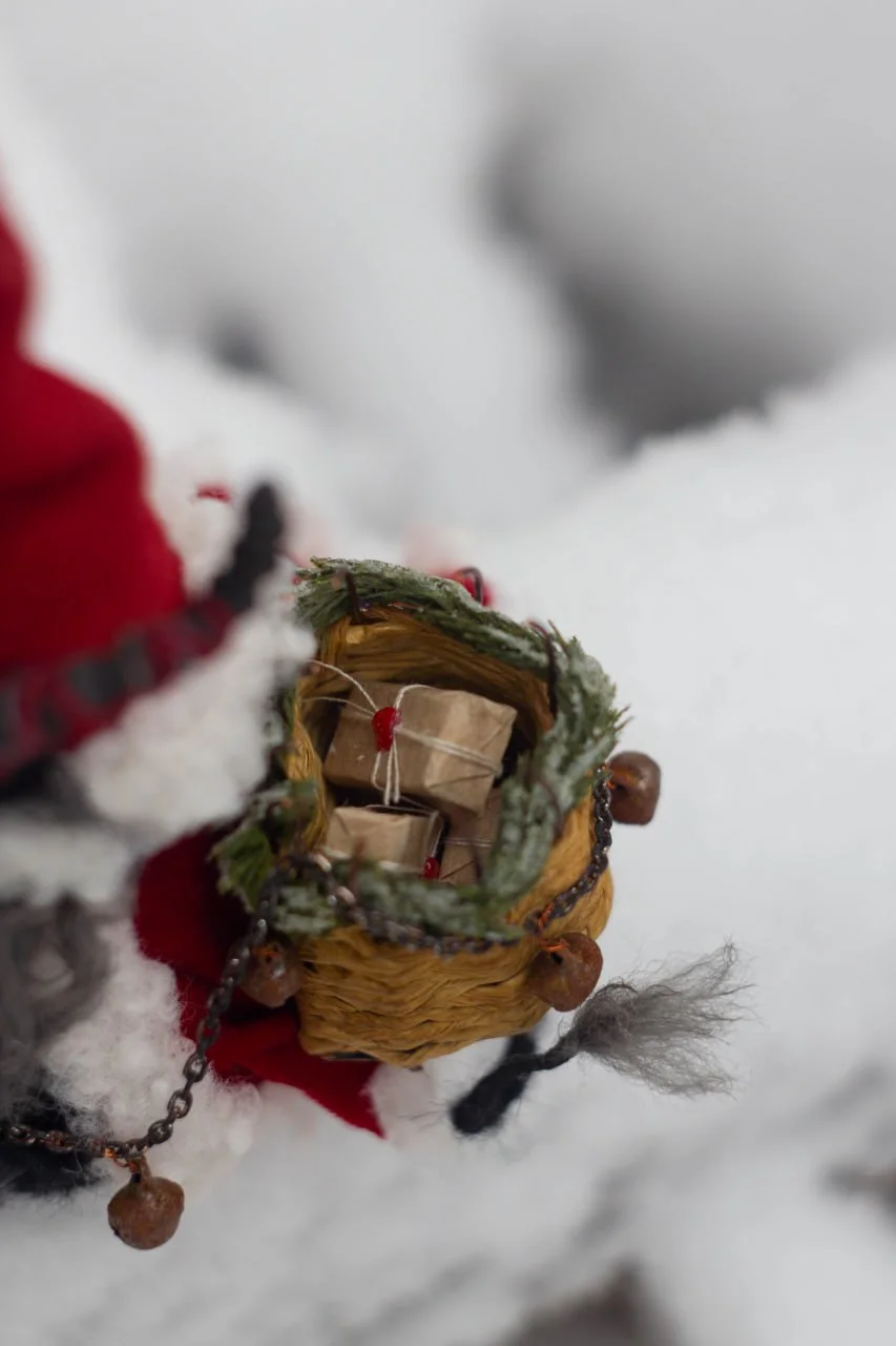 Gnome Krampus's basket with miniature gifts — top view