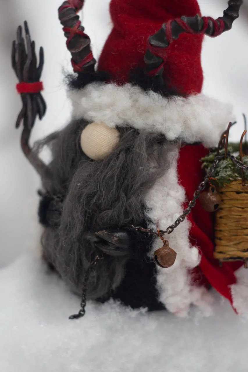 Gift Gnome Krampus — side face closeup with chain and bell