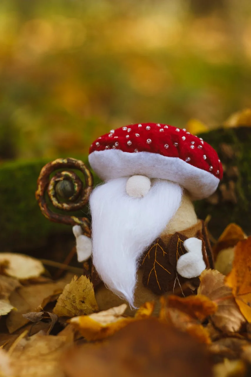 Handmade Toadstool Gnome — magical forest collectible