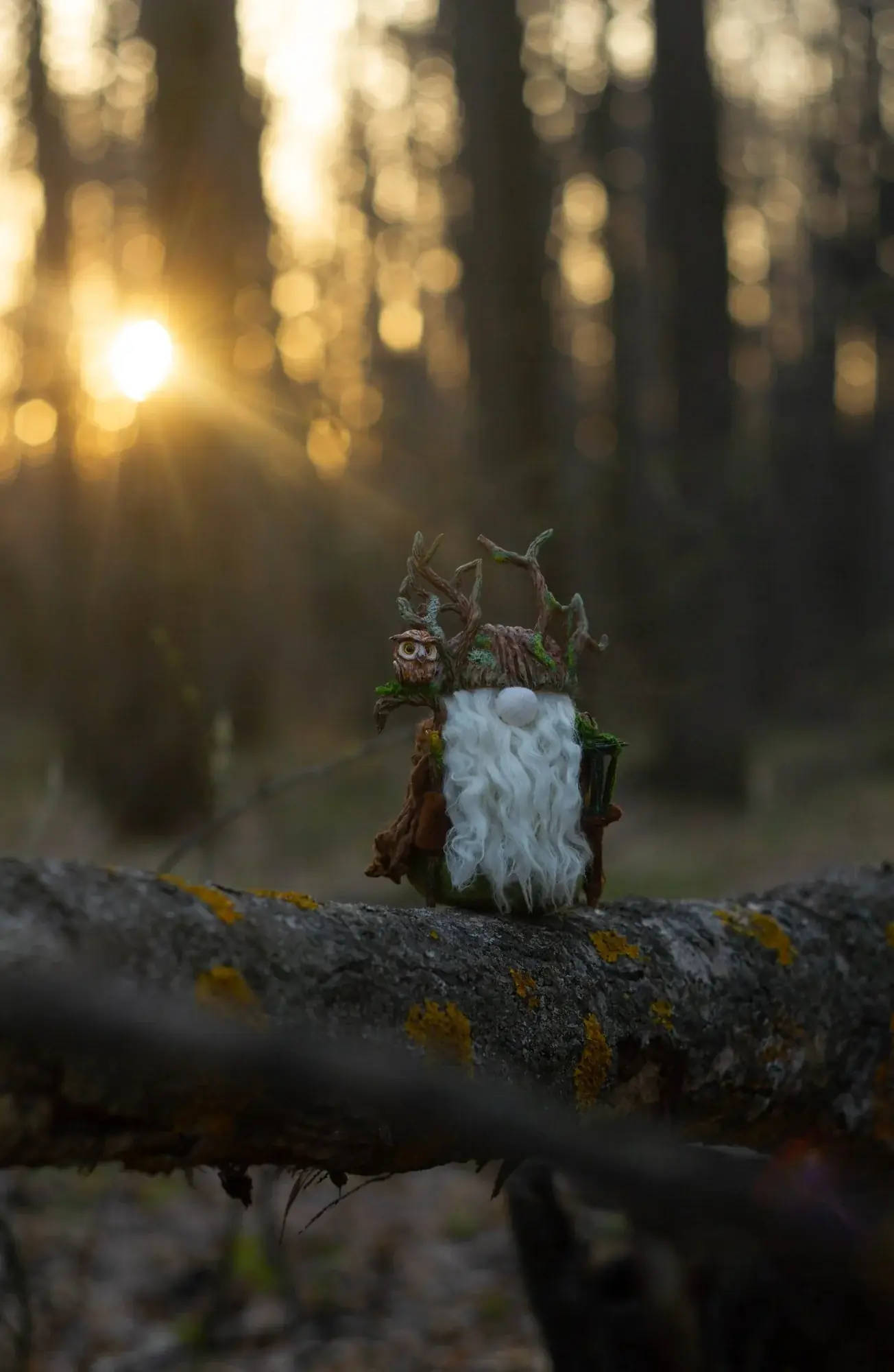 Handmade Gnome Night Warden with owl and lantern
