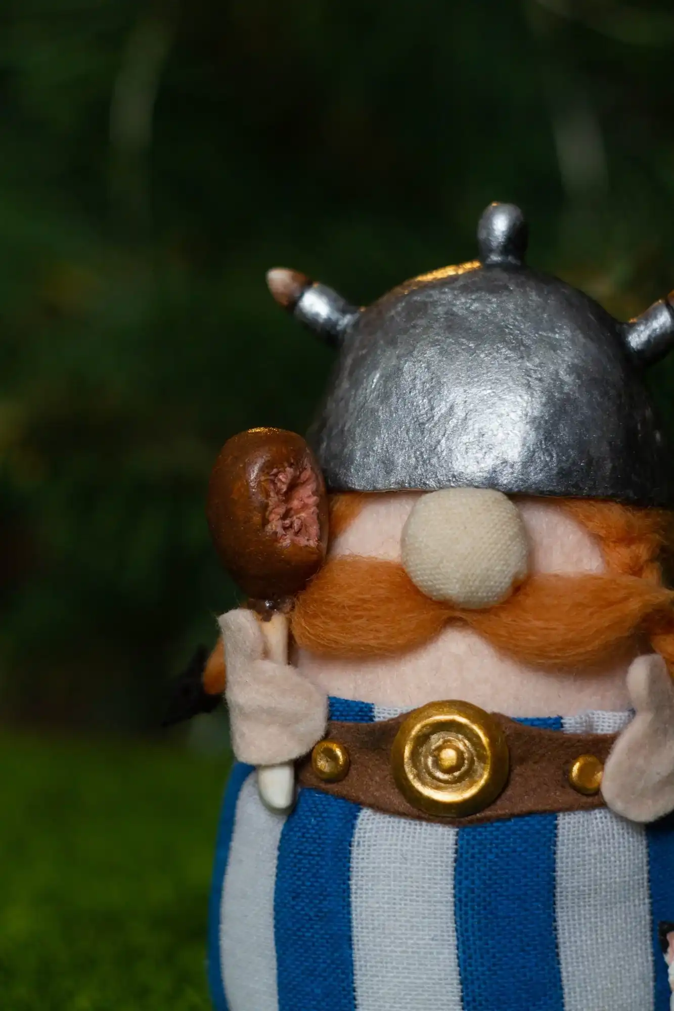 Gnome Obelix — polymer-clay dog Dogmatix — closeup