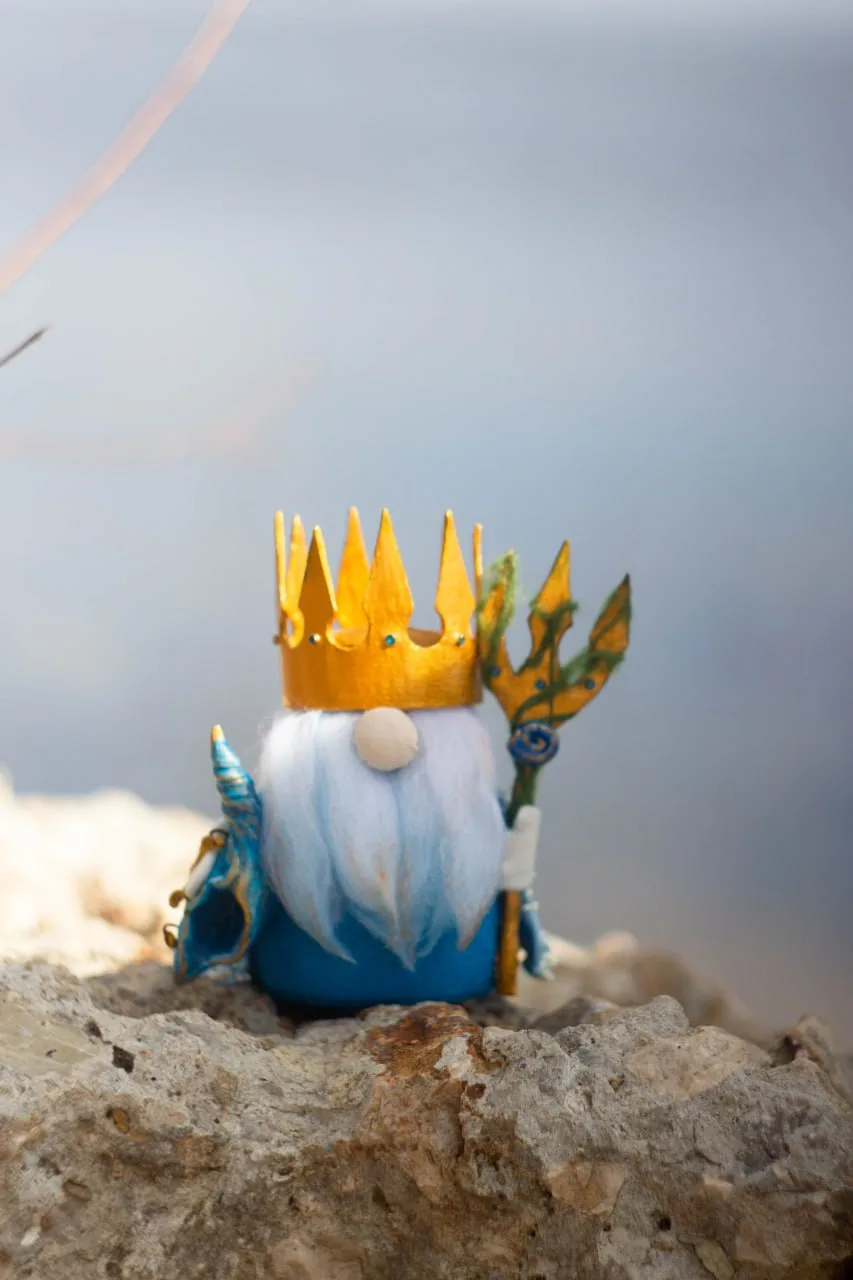 Handmade Gnome Sea King with trident and golden crown