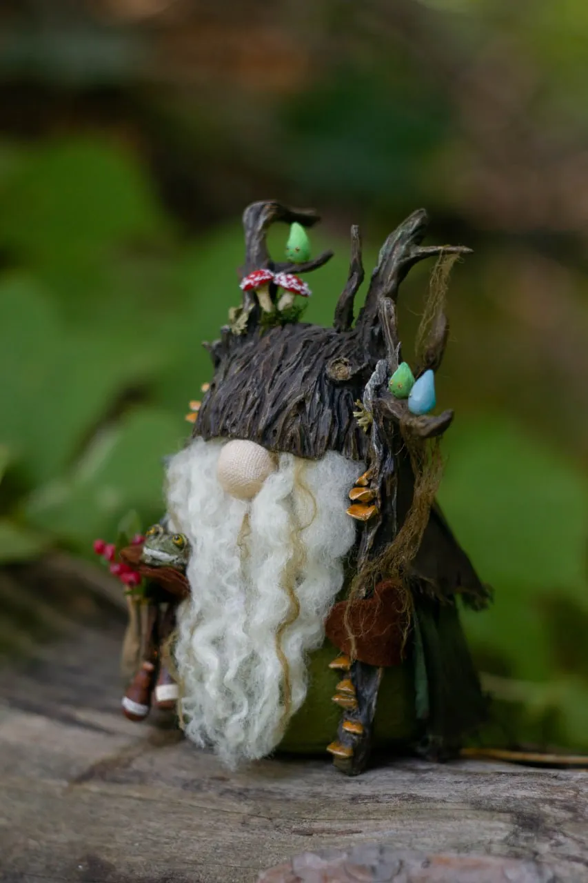 Collectible goblincore bog gnome with toad